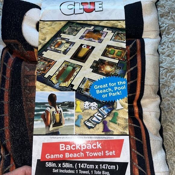 New Hasbro Game CLUE Backpack Beach Towel Set Tote Bag Bath Pool Park Party Kids - Picture 7 of 7